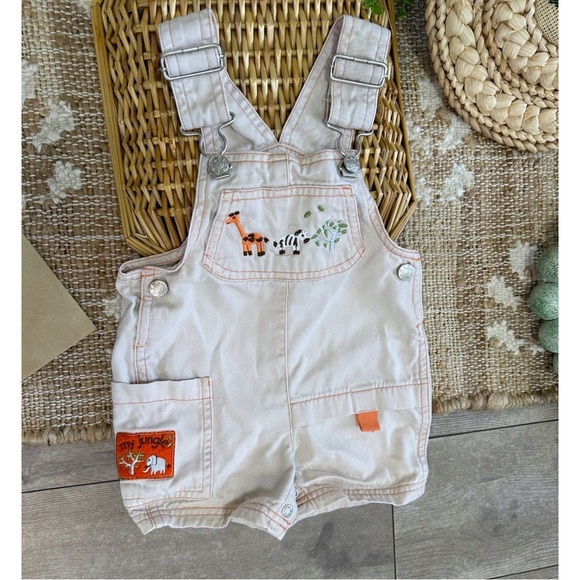 Other - Vintage Baby Boy Animal Overalls Shortalls Zebra Giraffe ‘My Jungle’ 6-9 Months